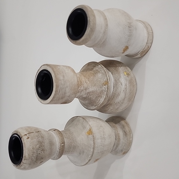 World Market Whitewash And Gold Bottle Taper Candle Holders NWT - Picture 7 of 7